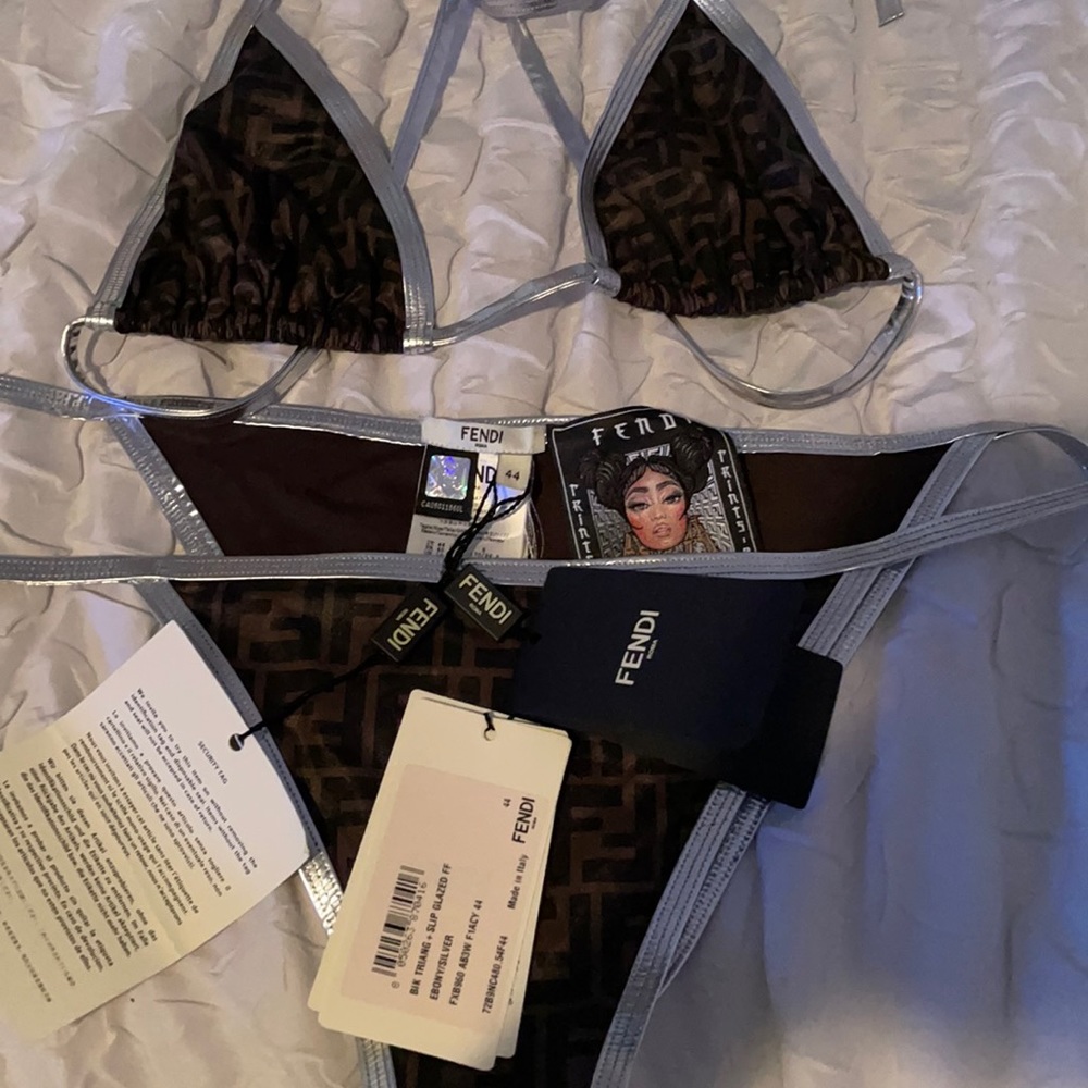 Fendi two-piece bathing suit with silver lining